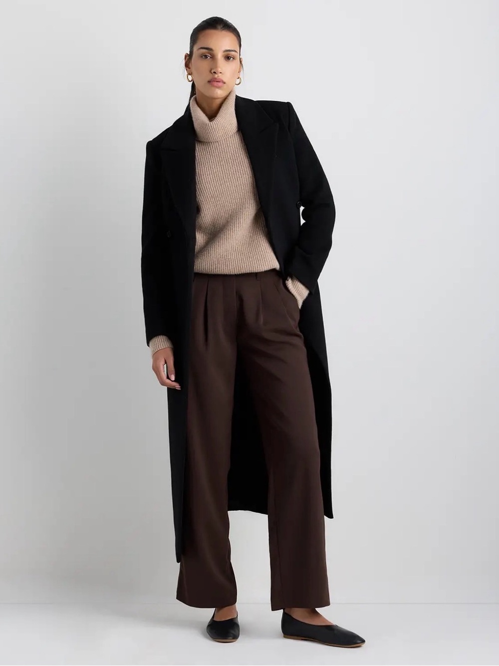 Quince Wool Cashmere Double Breasted Long Tailored Coat Black Size XS - NWT